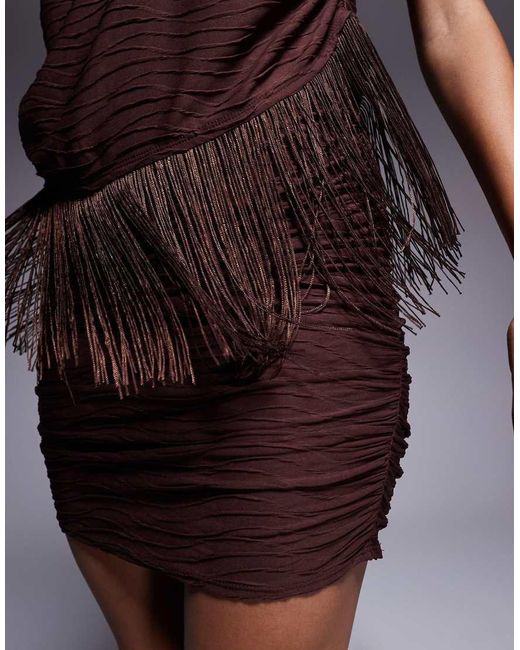 ASOS Purple Fallen Draped One Shoulder With Cut Out And Fringing Mini Dress