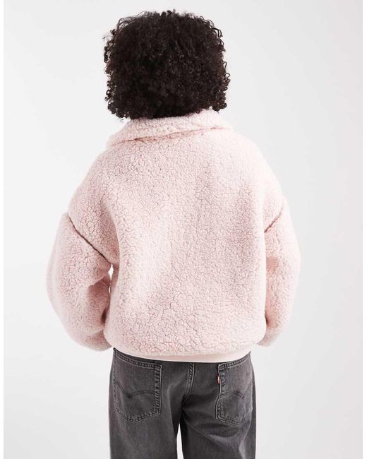 Miss Selfridge Gray Half Zip Borg Jacket