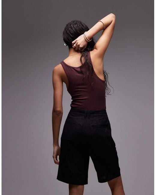 TOPSHOP Black Linen Longline Short