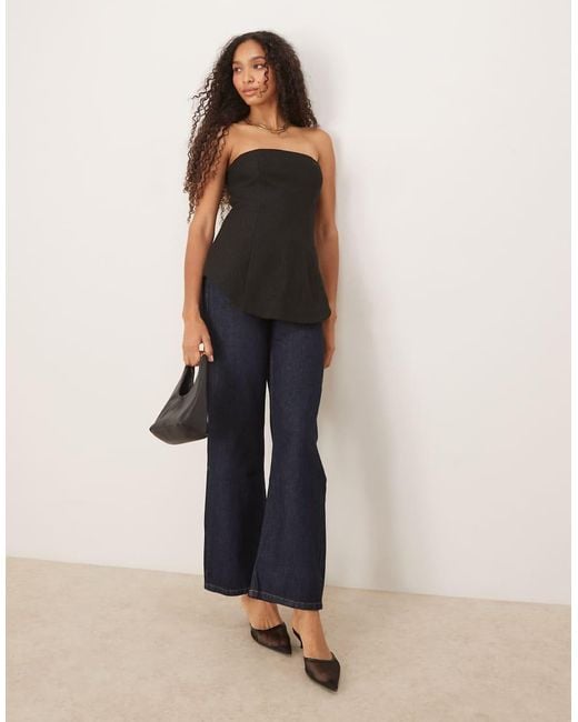 ASOS Black Tailored Boucle Curved Hem Peplum Bandeau Co-Ord Top