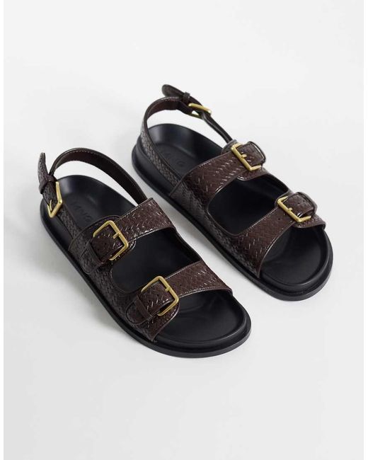 Mango White Woven Faux Leather Flat Sandal