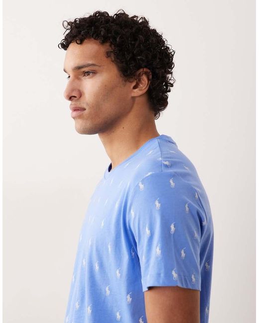 Polo Ralph Lauren Blue All Over Icon Logo Lounge T-shirt for men