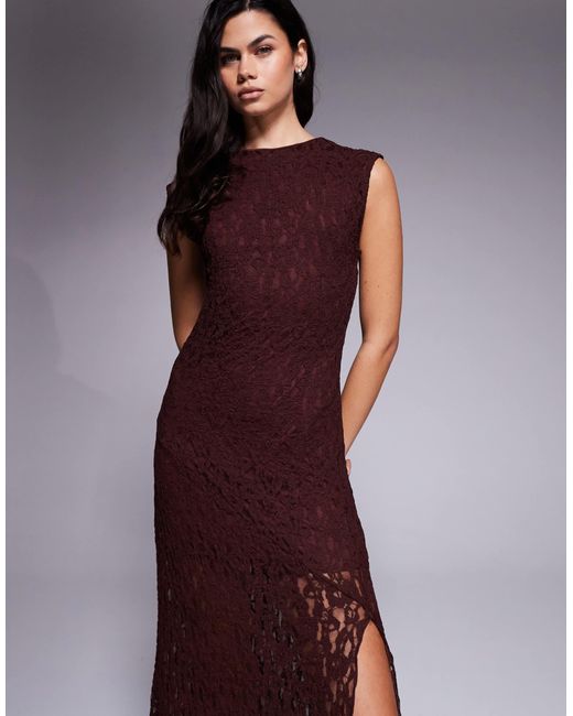 ASOS Purple Cap Sleeve Lace Midi Dress With Front Split