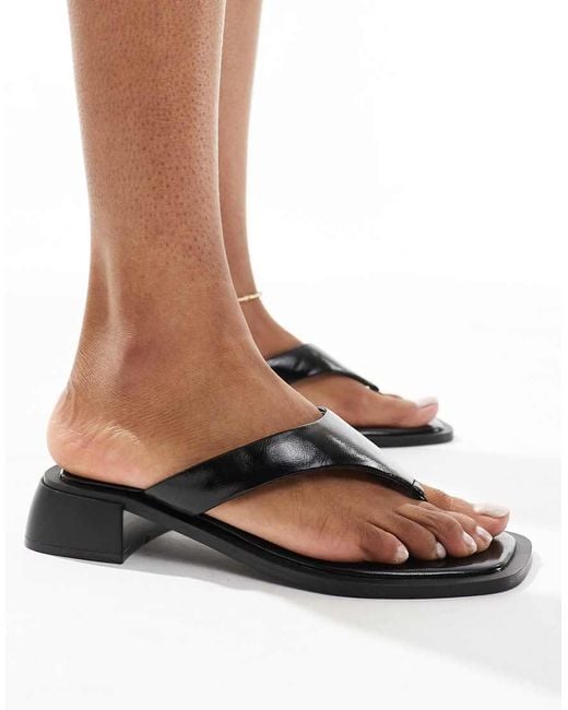 ASOS Natural Finale Toe Thong Heeled Mule Sandals