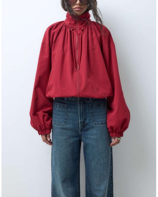 ASOS Red High Waist Wide Leg Jeans With Front Pockets