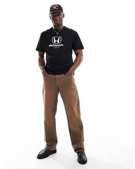 T-Shirt Nera Con Grafica "Honda" di Pull&Bear in Blue da Uomo