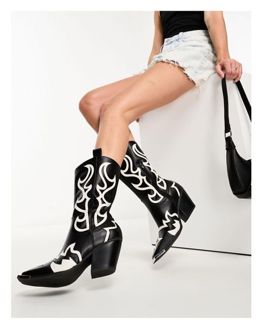 Public Desire Black Starrie Western Boots With Hardware