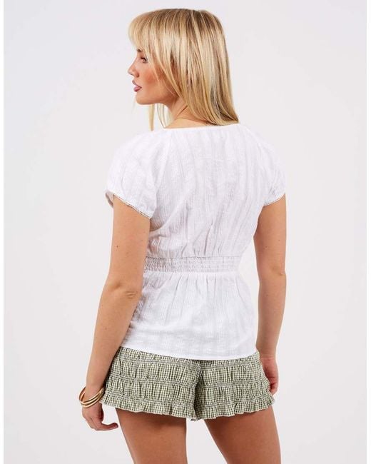 Brave Soul White Woven Short Sleeve Button Down V-Neck Top