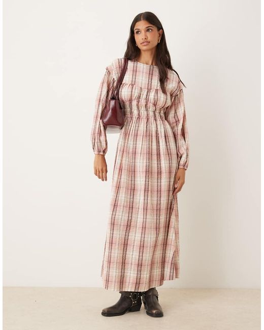 ASOS Pink Crew Neck Maxi Dress With Bust Detail And Ruched Bodice