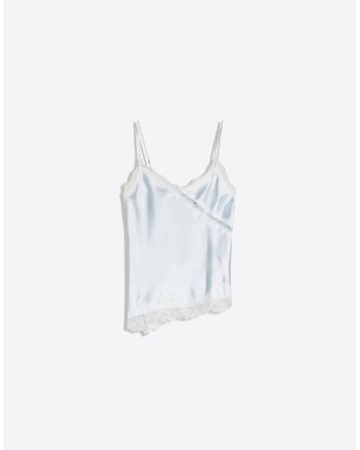 Bershka White Asymmetric Sateen Strappy Top