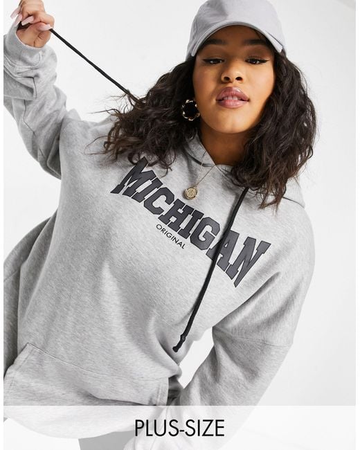 Public Desire Gray Oversized Hoodie With Michigan Slogan