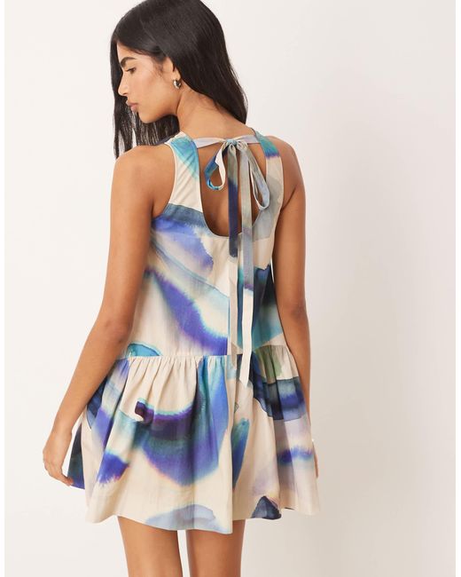 ASOS Blue Halter Neck Voile Drop Waist Mini Dress