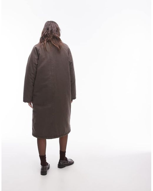 TOPSHOP Brown Longline Cotton Padded Jacket With Cord Collar