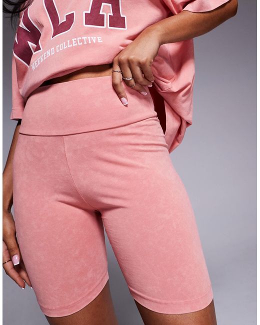 ASOS Pink Weekend Collective Co-Ord Legging Short With Varsity Graphic