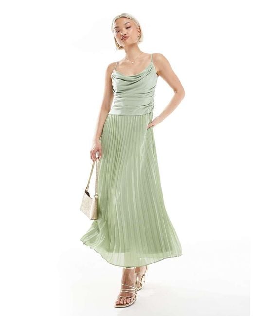 TFNC London Green Bridesmaid Cowl Neck Maxi Dress With Pleated Skirt