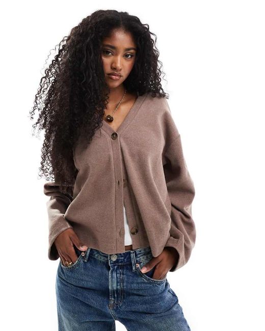 Miss Selfridge Blue Rib Relaxed V Neck Cardigan