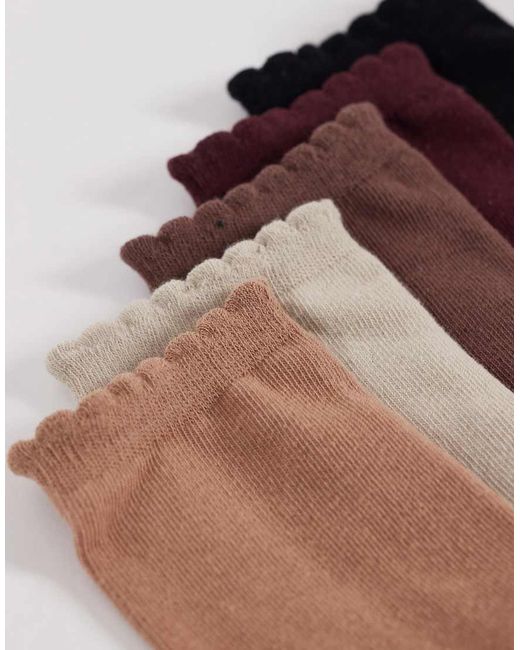 Vero Moda Natural 5 Pack Scallop Top Ankle Socks
