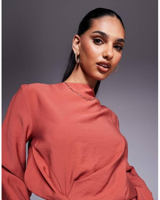 ASOS Red Long Sleeve Tucked Waist Bias Mini Dress