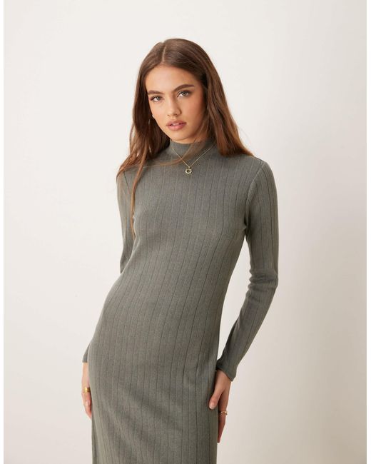 Jdy Natural – langärmliges, geripptes midikleid