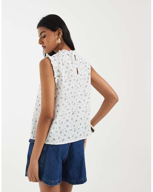 Vero Moda White Dobby Texture Ruffle Trim Sleeveless Top