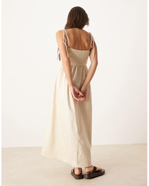 ASOS Natural Shirred Bust Cotton Poplin Midi Dress