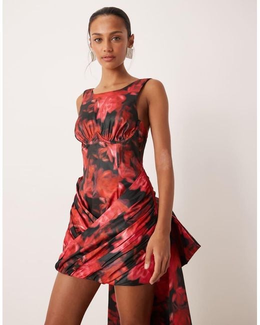 For Love & Lemons Red Sleeveless Wrap Skirt Bow Back Mini Dress
