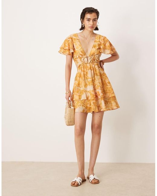 ASOS Multicolor V Neck Angel Sleeve Cut Out Mini Dress