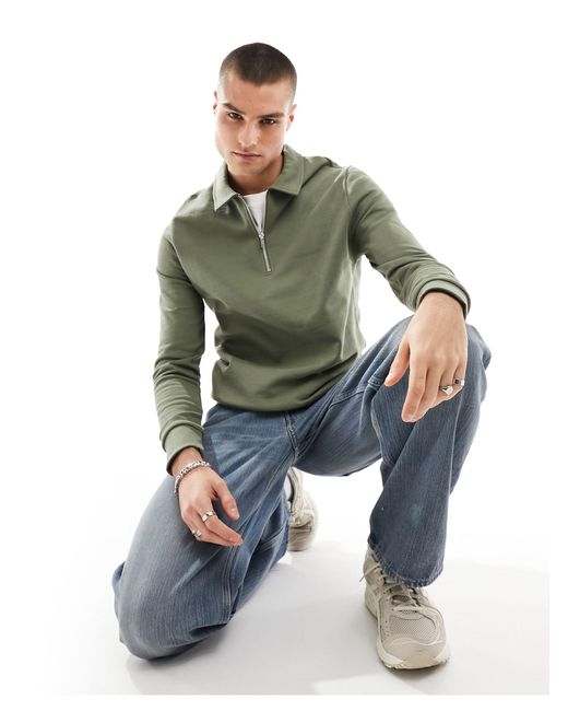 ASOS Green Polo Sweatshirt With Zip for men