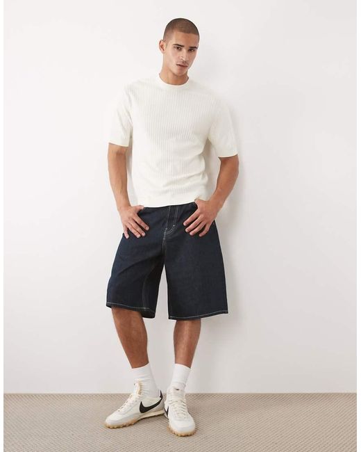 SELECTED White Viscose Blend Knit Structured T-shirt for men