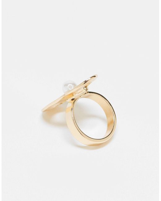 ASOS White Ring With Oval And Faux Pearl Detail
