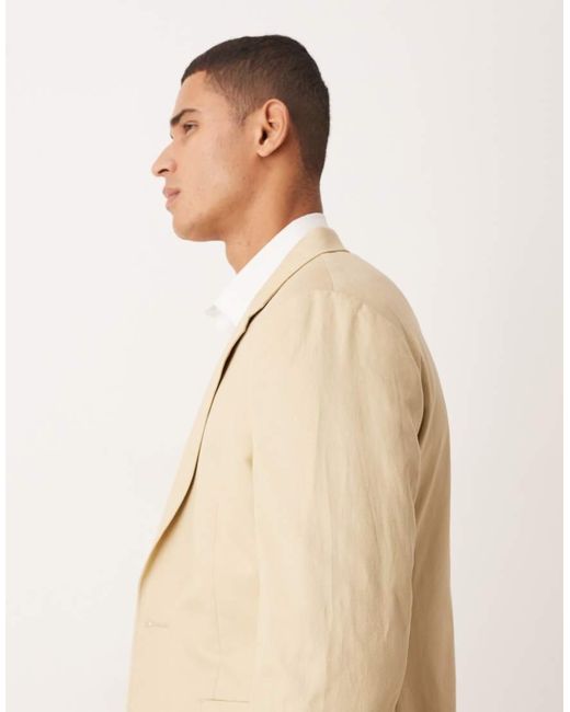 ASOS Natural Slim Cotton Linen Blend Blazer for men