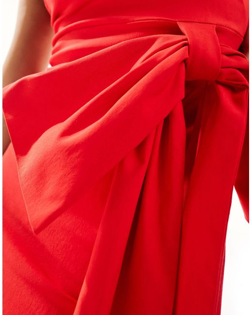Vesper Red Exclusive Bandeau Oversized Bow Maxi Dress