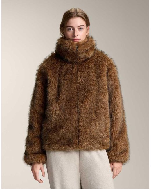 Oysho Brown Faux Fur Jacket