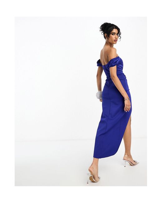 TFNC London Blue Off Shoulder Wrap Midaxi Dress
