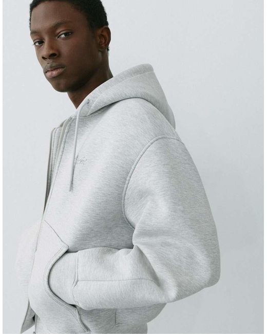 Pull&Bear Gray Hooded Zip-up Jacket for men
