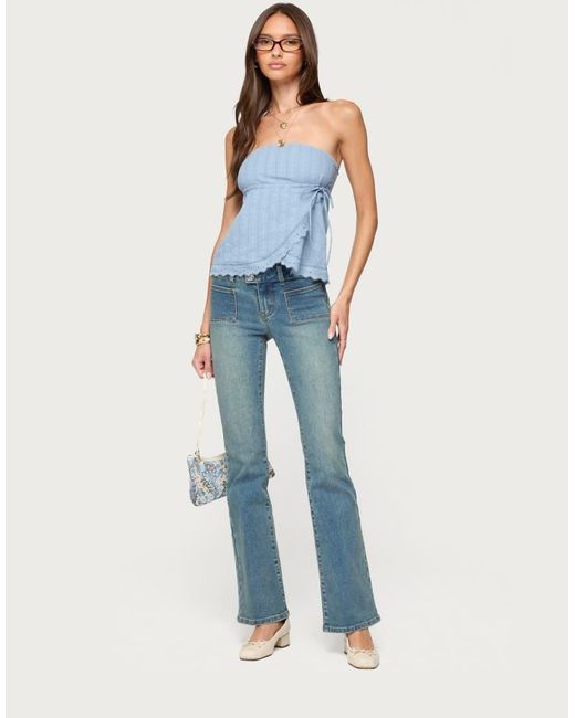Edikted Blue Narnie Striped Strapless Wrap Top