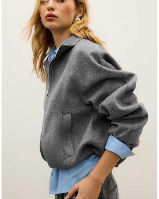 Stradivarius Gray Soft-touch Bomber Jacket