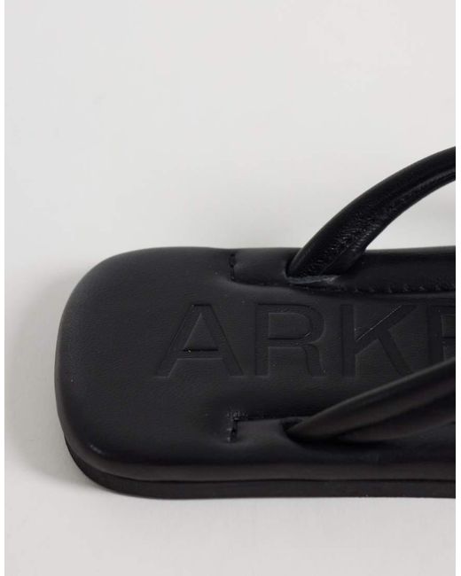 ARKET Blue Premium Leather Square Toe Flat Flip Flop Thong Sandal