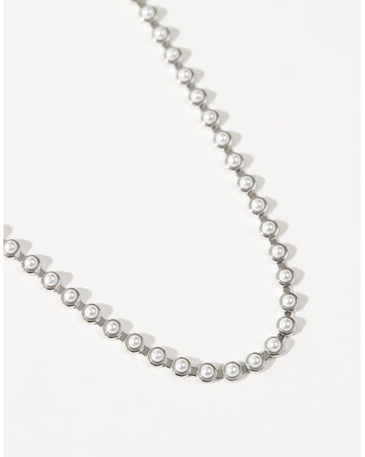 Collana Argentata Con Perle Sintetiche di ASOS in Natural da Uomo
