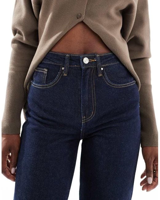 ONLY Blue Juicy High Waisted Wide Leg Jeans With Contrast Stitch