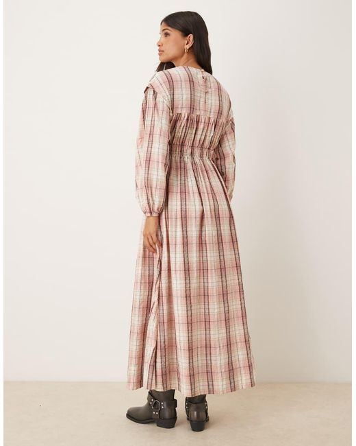 ASOS Pink Crew Neck Maxi Dress With Bust Detail And Ruched Bodice