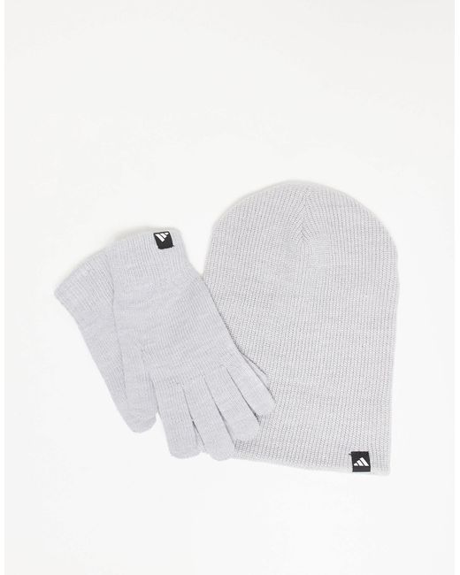 Adidas Originals White Adidas Training Glove And Beanie Gift Set