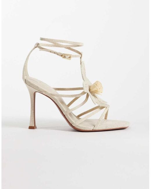 ASOS Metallic Natalia Flower Trim Caged T Bar High Heel Sandals