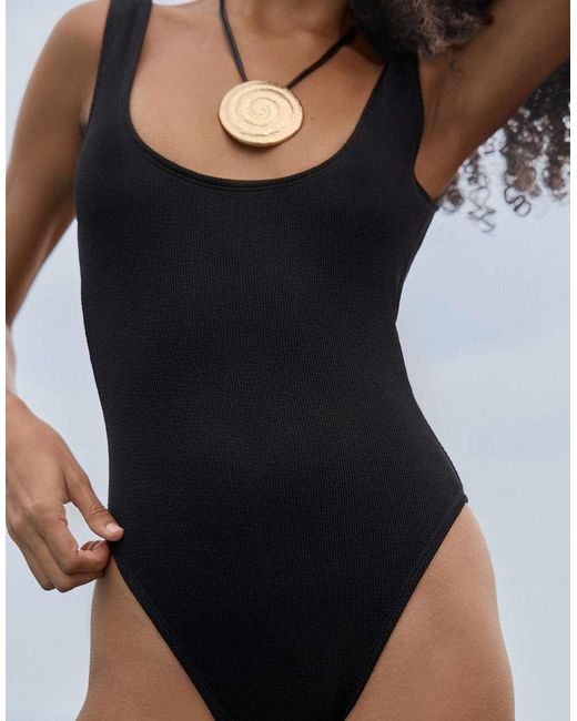 4th & Reckless Black Crinkle Scoop Neck Low Back Swimsuit
