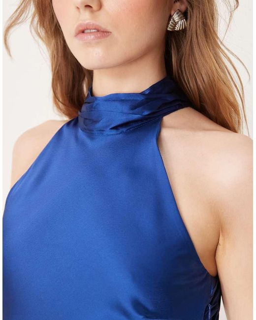 OMNES Blue Seychelles Back Detail Satin Midi Dress
