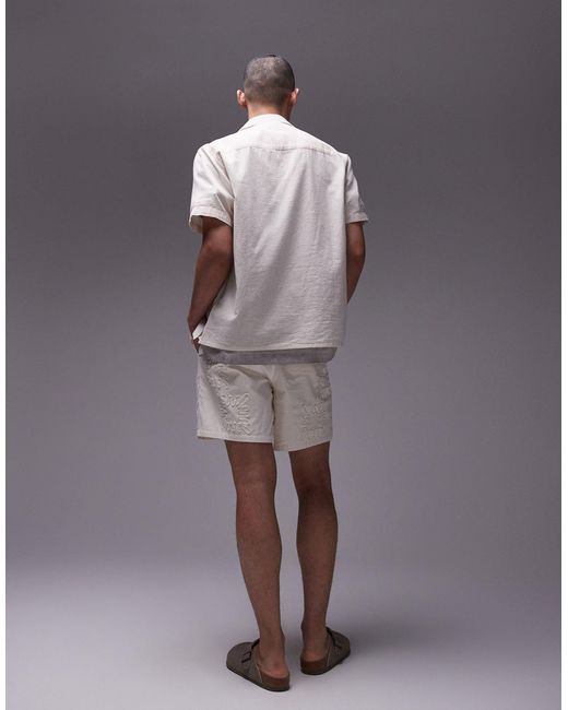 Topman White Laid On Embroidered Linen Mix Shorts for men