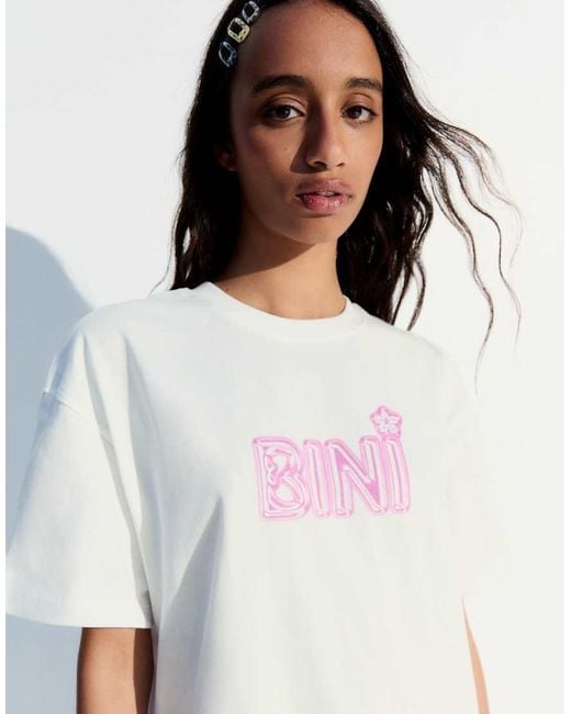 Bershka White Oversize Bini Print T-shirt
