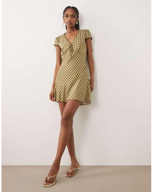 Nobody's Child Green Rosa V Neck Lace Trim Cap Sleeve Mini Dress