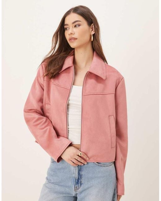 ASOS Pink Faux Suede Top Collar Jacket