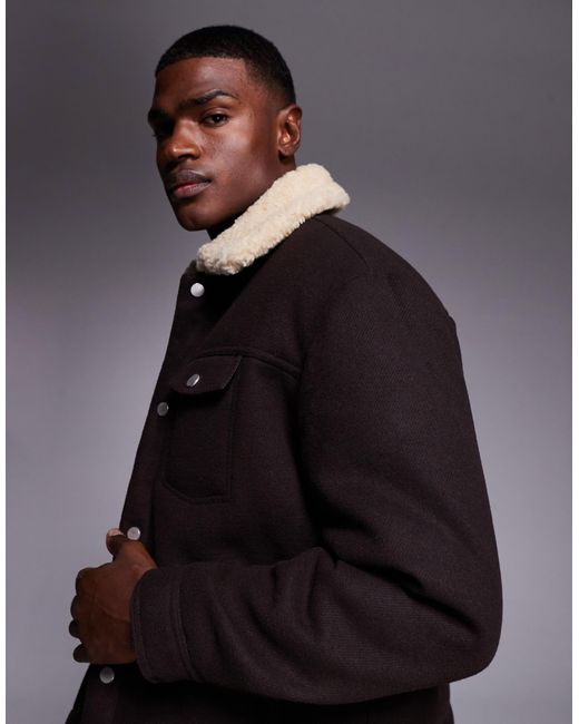 ASOS Blue Relaxed Wool-look Harrington Jacket With Borg Lining for men